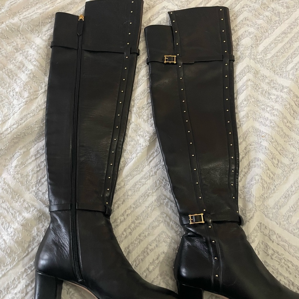 Authentic Valentino thigh high leather boots with gold studs.